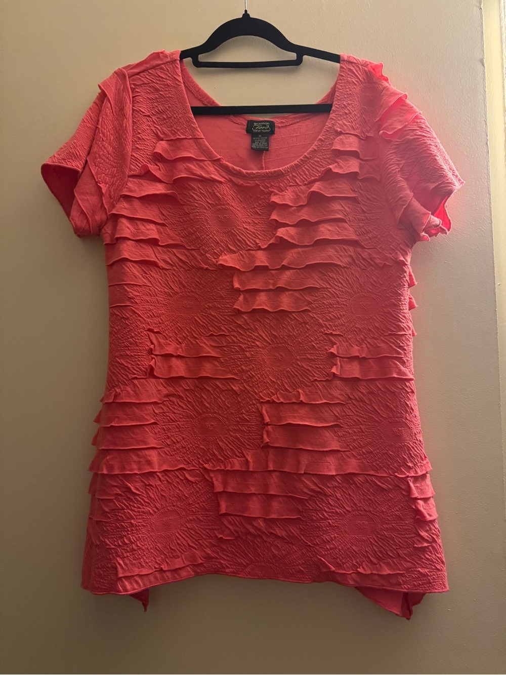 Shannon Ford New York Coral Textured Ruffle Top | Size Medium